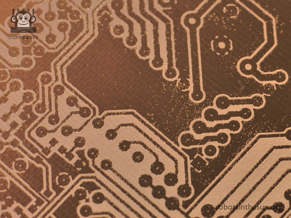 You will see some bubbles forming on the board. "Blow" them away with a pipette or shake the board a little with the tweezers. Constant motion will also accelerate the etching process.